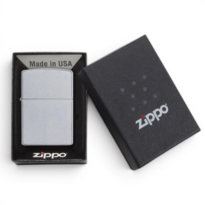 Zippo 205 satin chrome lighter in official Zippo gift box
