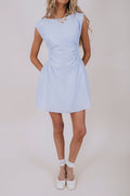 light blue structured mini dress front