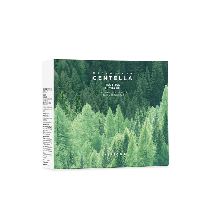 SKIN1004 Madagascar Centella Teatrica Travel Kit packaging with green forest design background