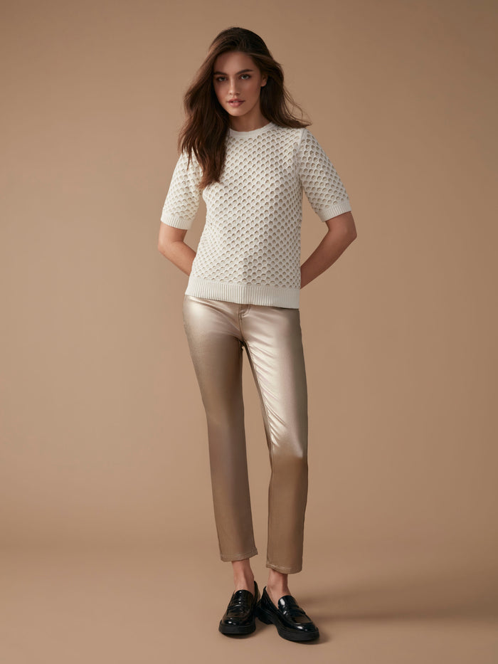 Slim Leg Metallic Wax Twill Pants - Brass