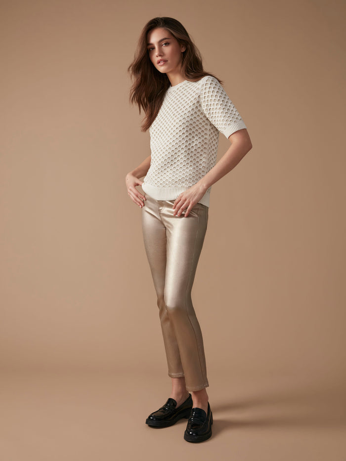 Slim Leg Metallic Wax Twill Pants - Brass