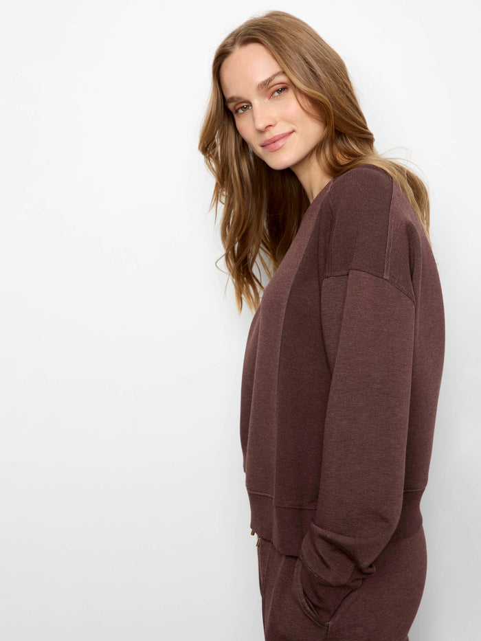 Scuba fabric sweatshirt in heather-espresso with ribbed detailing by Charlie B.