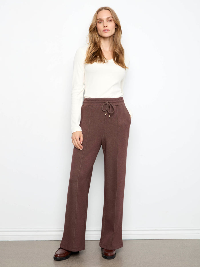 Heather-Espresso wide leg jogger pants with full length and elastic waistband by Charlie B.