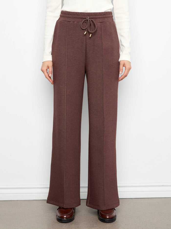 Wide leg joggers in Heather-Espresso with slash pockets and pin tuck details by Charlie B.