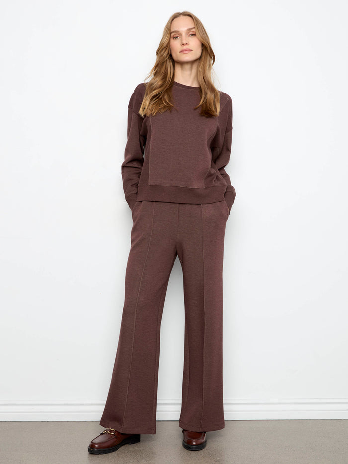 Soft Scuba Wide Leg Jogger Pants - Heather Espresso