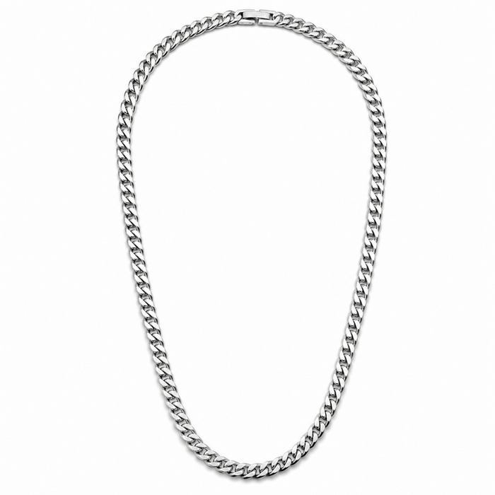Stainless steel 6mm curb chain necklace matte and polished finish full view