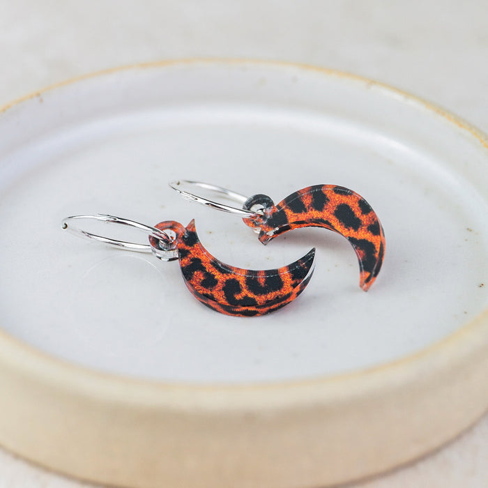 Sterling Silver and Acrylic Animal Print Patterned Hoops