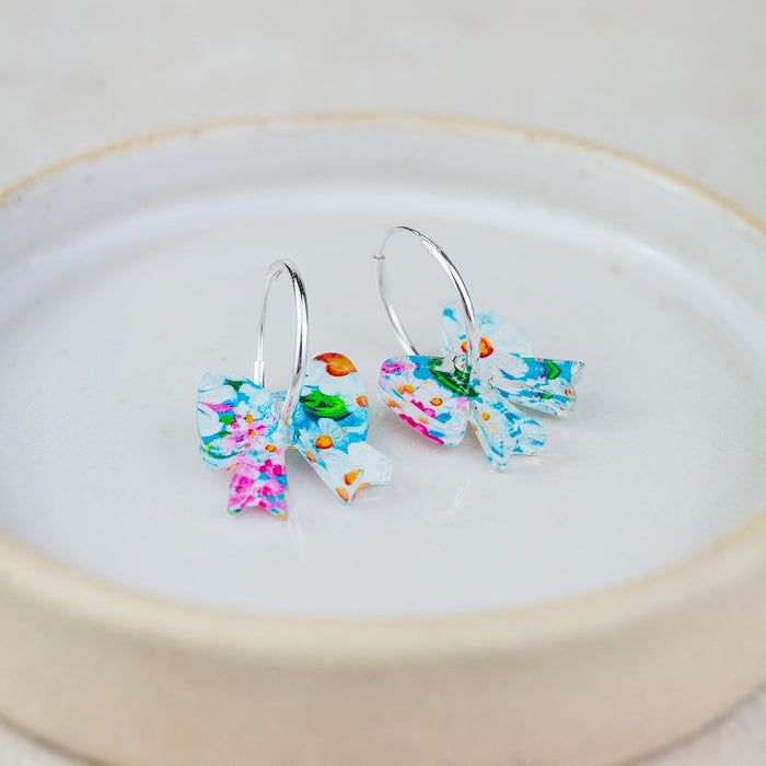 Sterling Silver and Acrylic Colourful Blooms Patterned Hoops