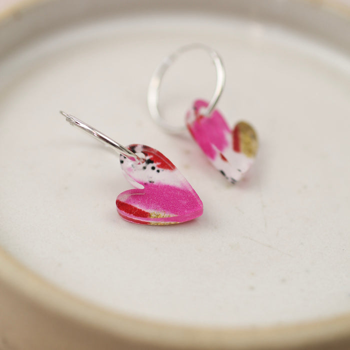 Sterling Silver and Acrylic Pink and Gold Patterned Hoops