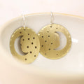 Sterling Silver And Brass Cut Out Star And Moon Disc Earrings