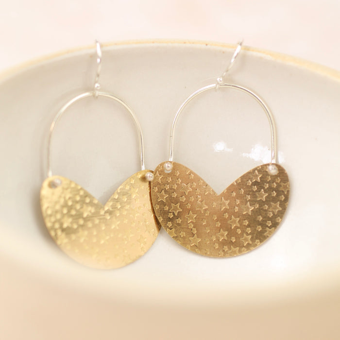 Sterling Silver And Brass Soft Heart Textured Earrings