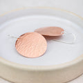 Sterling Silver And Copper Circle Disc Textured Earrings