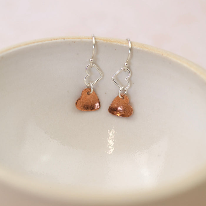 Sterling Silver And Copper Heart Earrings