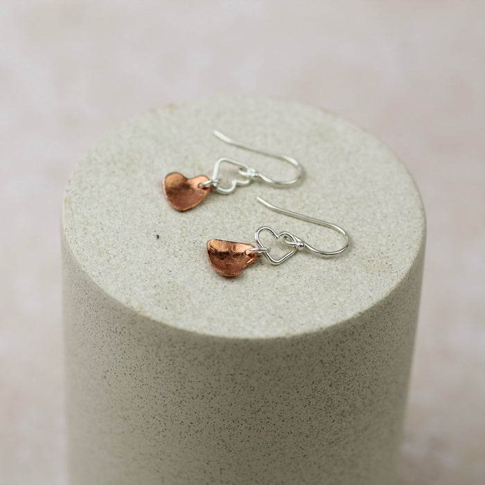 Sterling Silver And Copper Heart Earrings