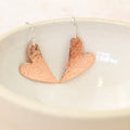 Sterling Silver And Copper Tilted Heart Textured Earrings