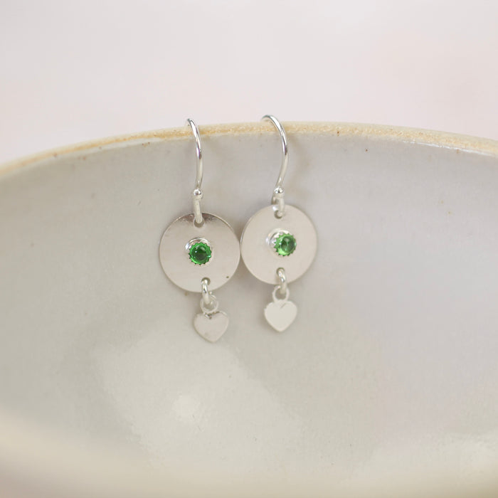 Sterling Silver Birthstone Heart Drop Earrings