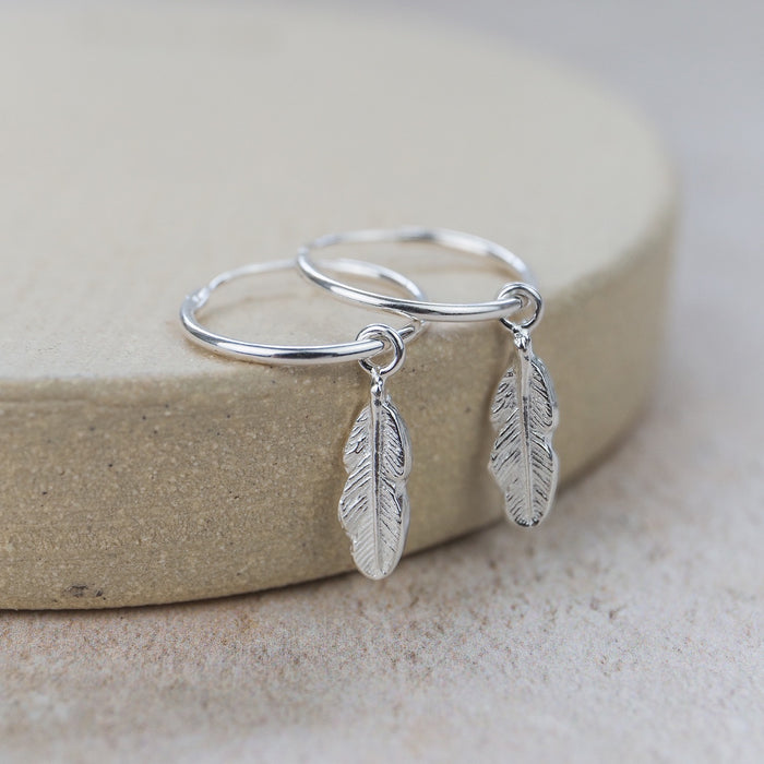Sterling Silver Feather Hoops