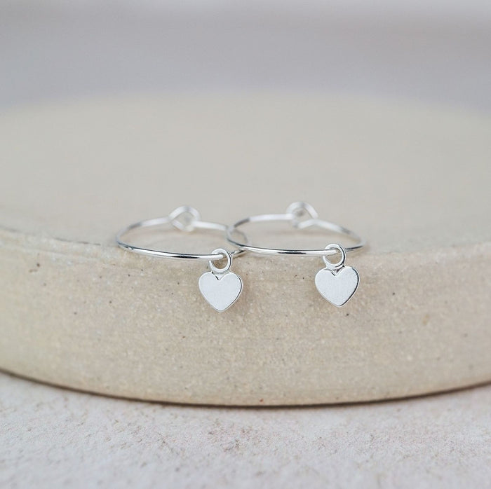 Sterling Silver Heart Bead Hoops