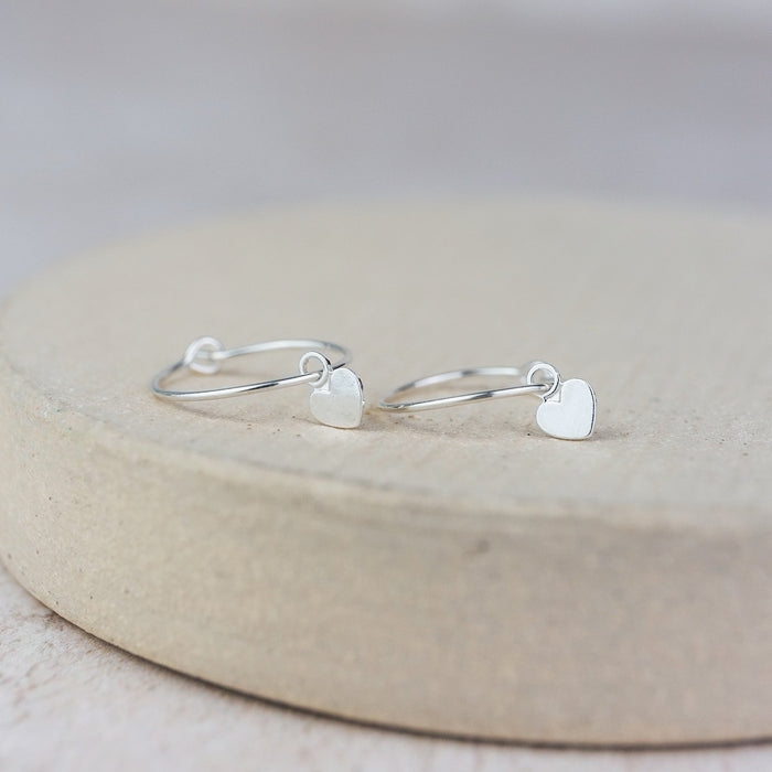Sterling Silver Charm Hoops With Heart Charm