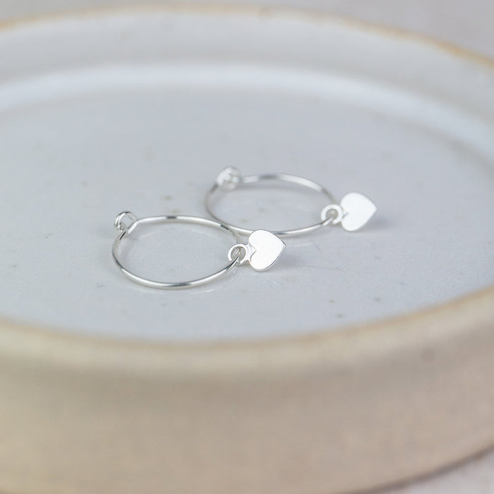 Sterling Silver Charm Hoops With Heart Charm