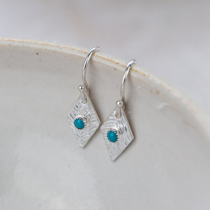 Sterling Silver Diamond and Turquoise Earrings