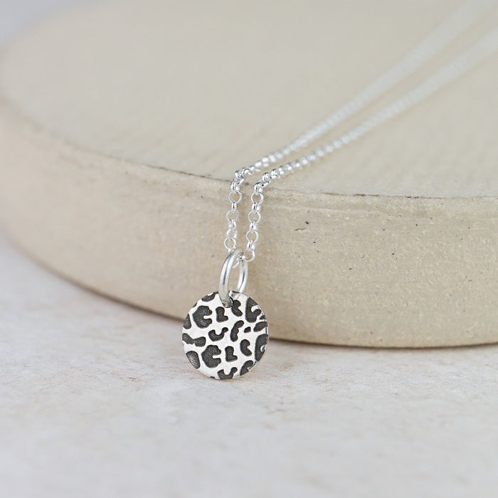 Sterling Silver Dinky Leopard Print Pendant Dark