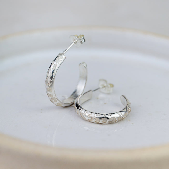 Sterling Silver Everyday Hoops - Light Leopard Print