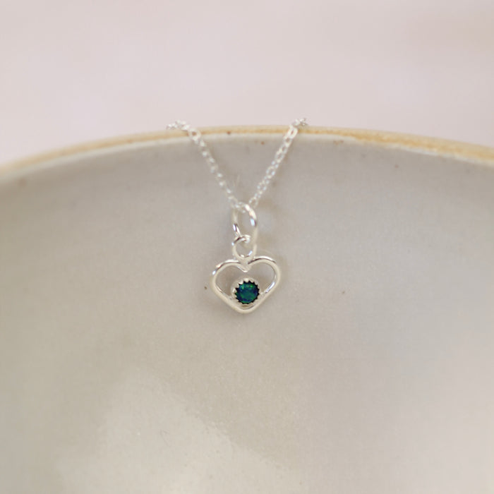Sterling Silver Geo Heart Birthstone Pendant