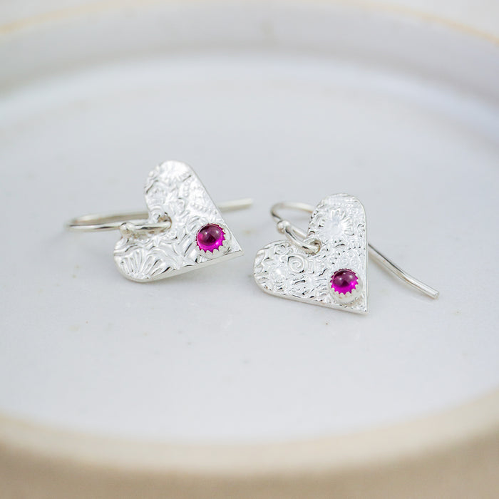Sterling Silver Heart Charm Birthstone Earrings