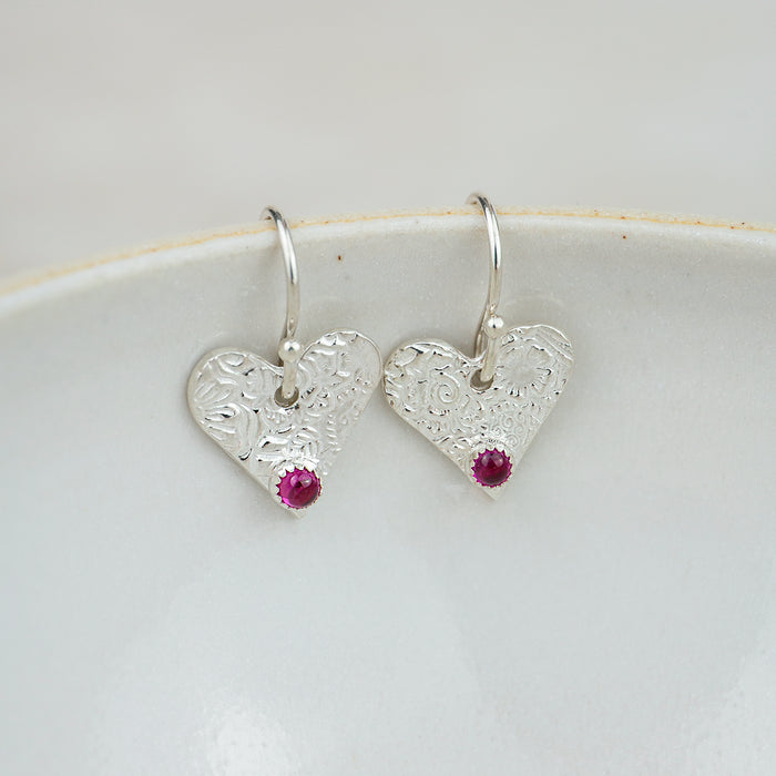 Sterling Silver Heart Charm Birthstone Earrings