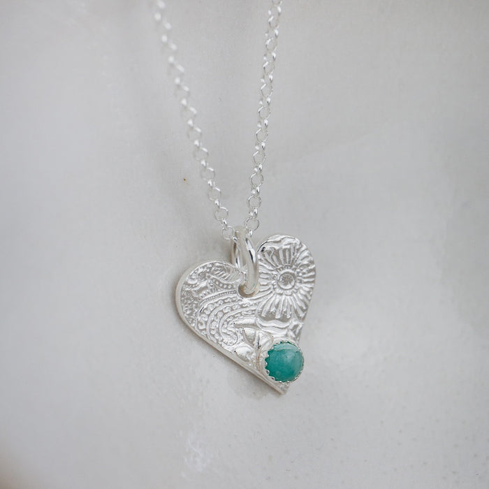 Sterling Silver Heart and Semi Precious Pendant