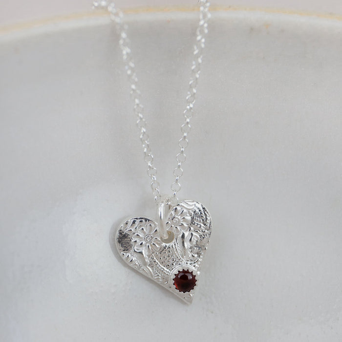 Sterling Silver Heart Charm Birthstone Pendant