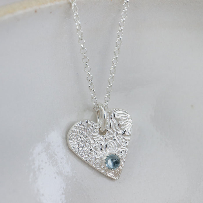 Sterling Silver Heart Charm Birthstone Pendant