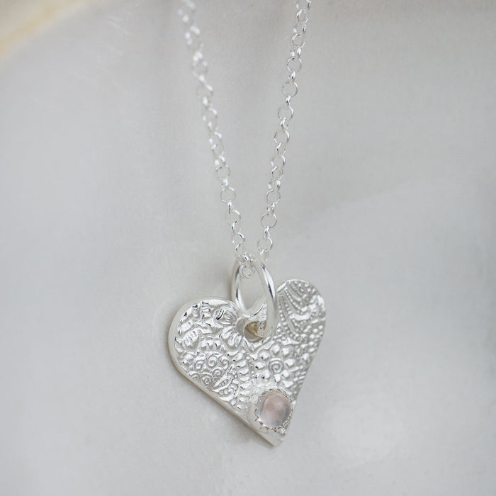 Sterling Silver Heart Charm Birthstone Pendant