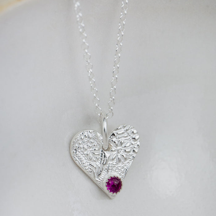 Sterling Silver Heart Charm Birthstone Pendant
