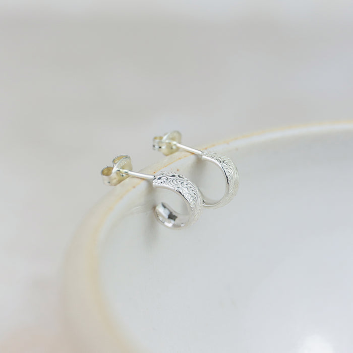Sterling Silver Lace Hoop Earrings - Huggie
