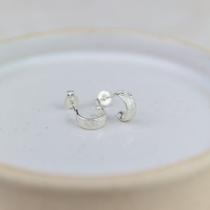 Sterling Silver Lace Hoop Earrings - Huggie
