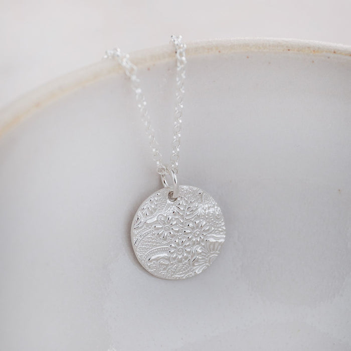 Sterling Silver Large Textured Circle Pendant