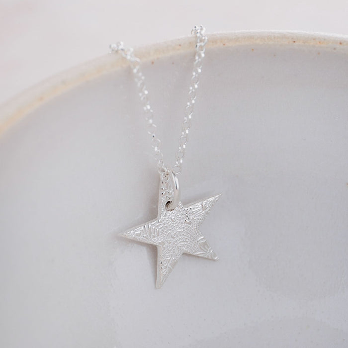 Sterling Silver Large Textured Star Pendant