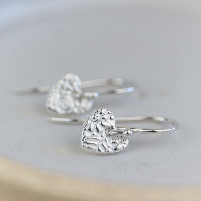 Sterling Silver Mini Textured Heart Earrings
