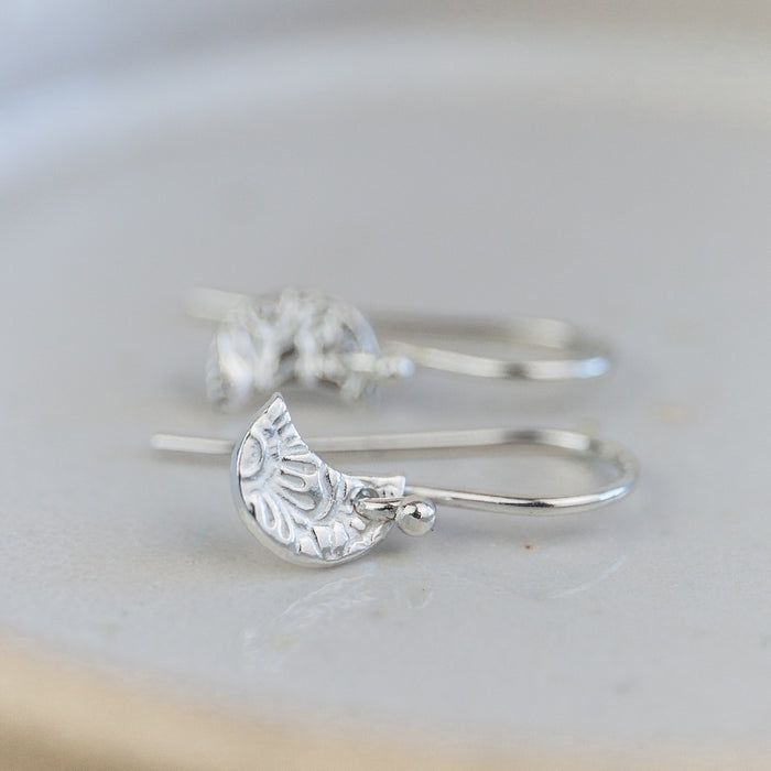 Sterling Silver Mini Textured Moon Earrings