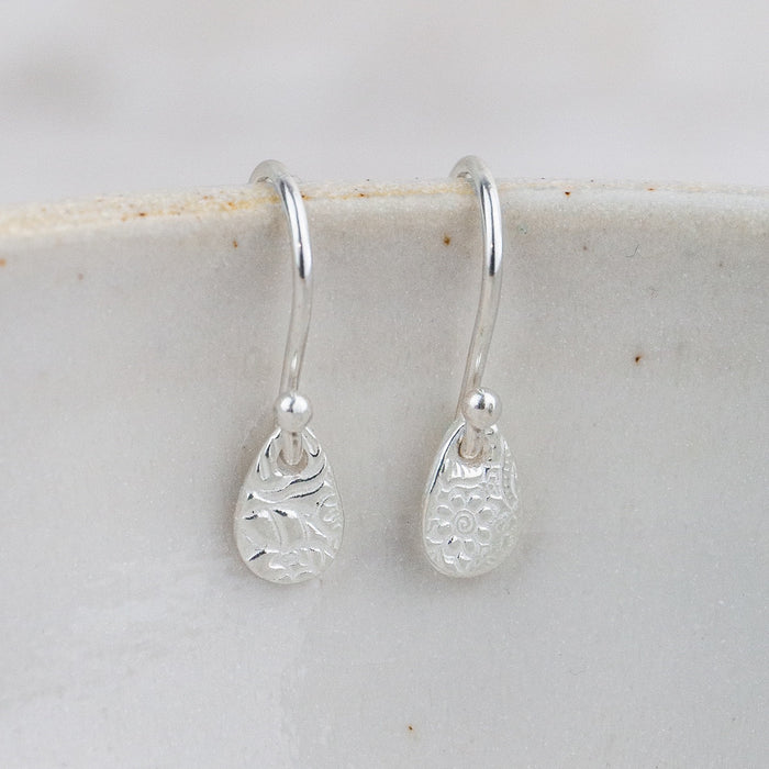 Sterling Silver Mini Textured Teardrop Earrings