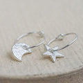 Sterling Silver Mismatch Star & Moon Hoops
