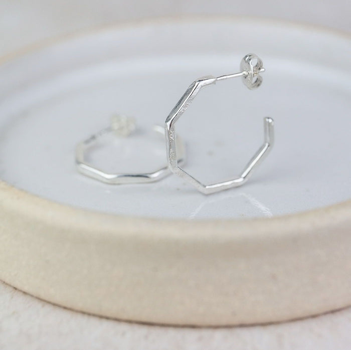 Sterling Silver Octagon Hoop Earrings - Everyday