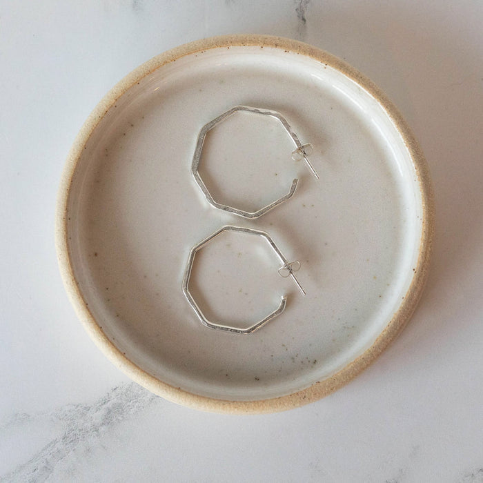 Sterling Silver Octagon Hoop Earrings - Large