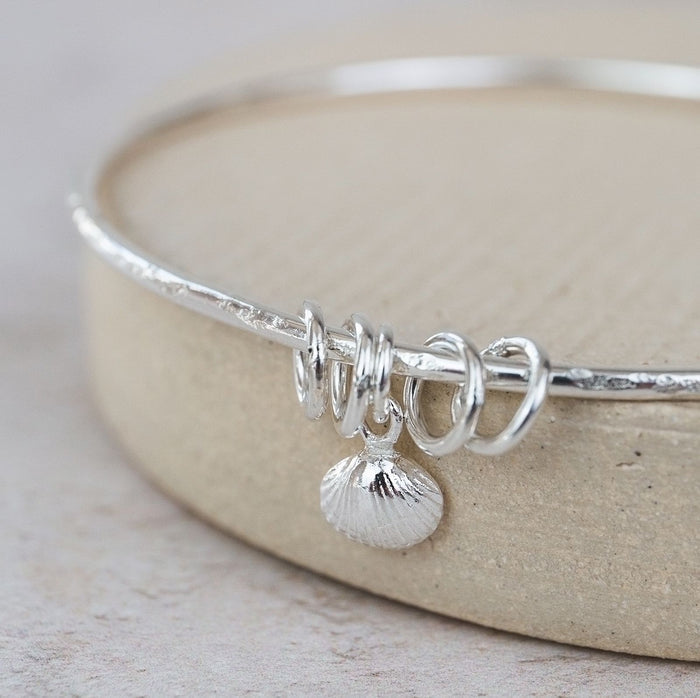 Sterling Silver Shell Charm Bangle