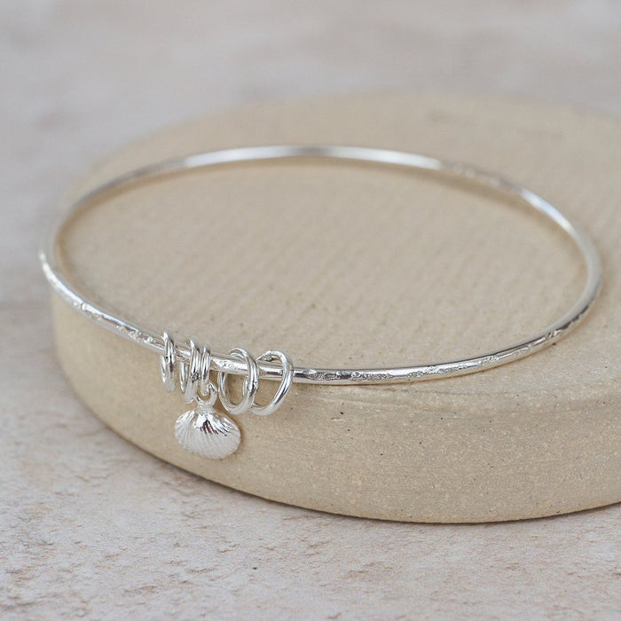Sterling Silver Shell Charm Bangle