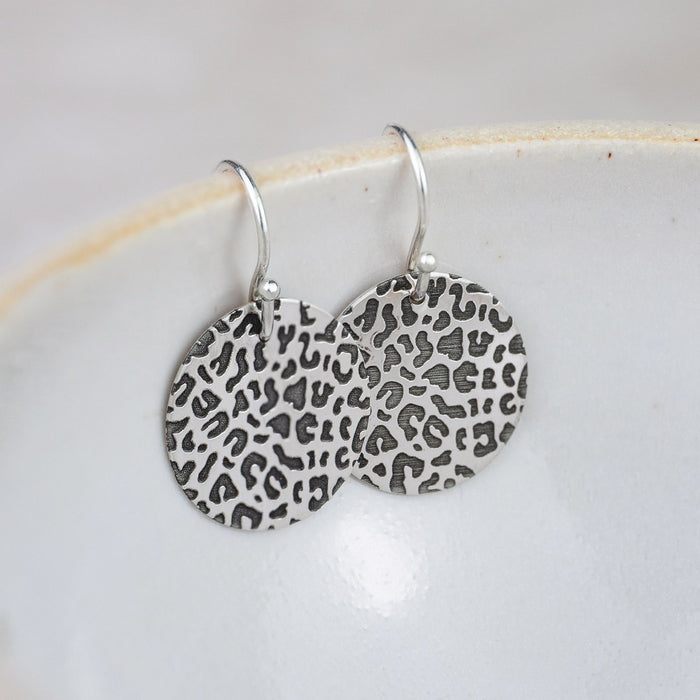 Sterling Silver Small Leopard Print Disc Earrings