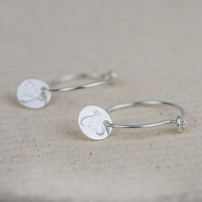 Sterling Silver Stamped Charm Hoops