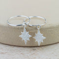 Sterling Silver Starburst Charm Hoops